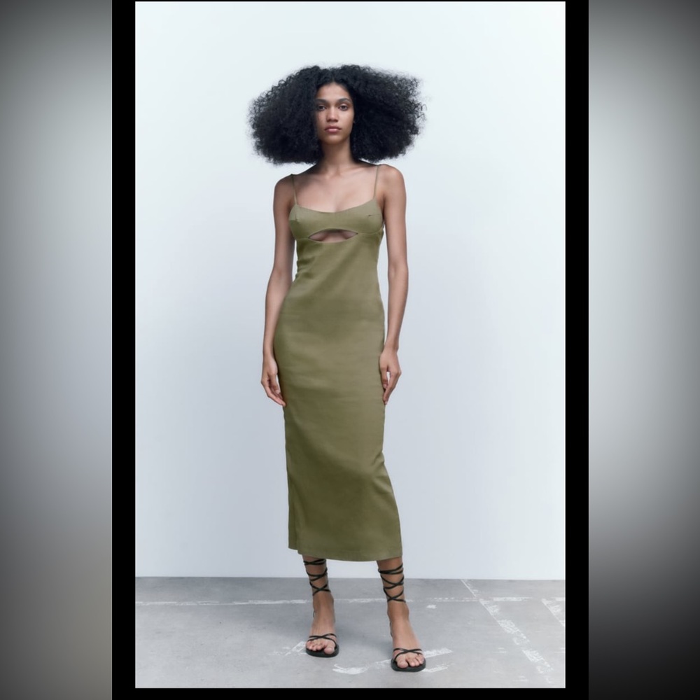 ZARA CUT OUT LINEN BLEND DRESS SIZE XS